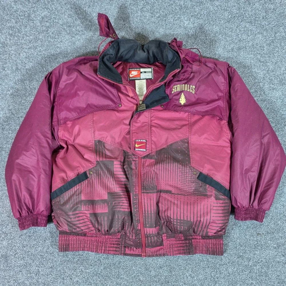 Vintage Nike Team Sports FSU Seminoles Down Puffer Jacket Maroon Mens XL Heavy